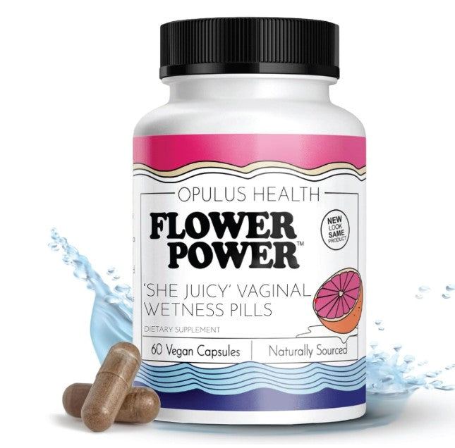 Flower Power She Juicy Vaginal Moisturizer | Feminine Care for Women - 60 ct - End Vaginal Dryness with Slippery Elm Bark | Feminine Care for Vaginal Health - Made in USA