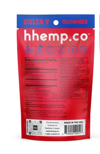 HHemp.co Delta 9 Gummies – 250mg (2:1 CBD to THC) – Blue Raspberry